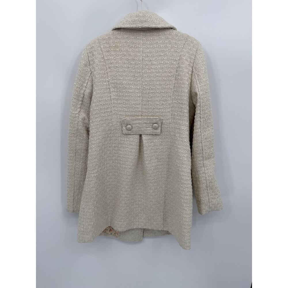Tulle Cream Textured Wool Blend Double Breasted Peacoat Vintage Style Coat Large - Picture 5 of 10